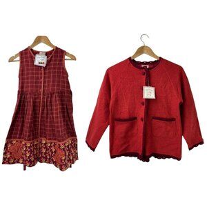 NWT Cornelloki Girls Size 8 Dress Red Plaid & Cardigan Orange Set Of 2